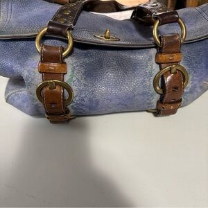 Vintage Coach satchel leather Blue/Green with leather/ brass accents D063-10139